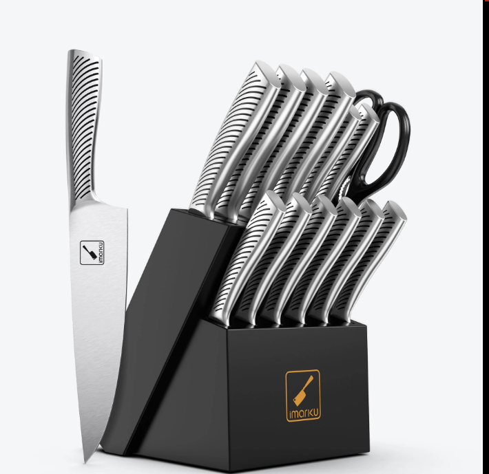 14-Piece Knife Set with Sharpener and Block Japanese Knife Set Imarku